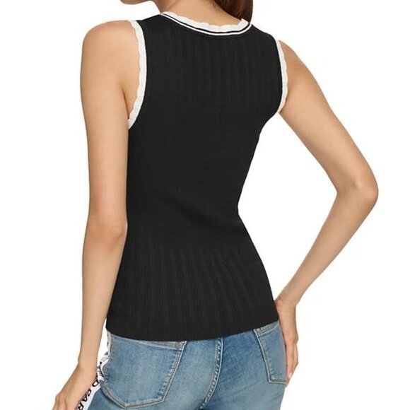 Karl Lagerfeld Paris Scalloped Trim Ribbed Tank - Black, Size Small, NWT - Picture 2 of 6